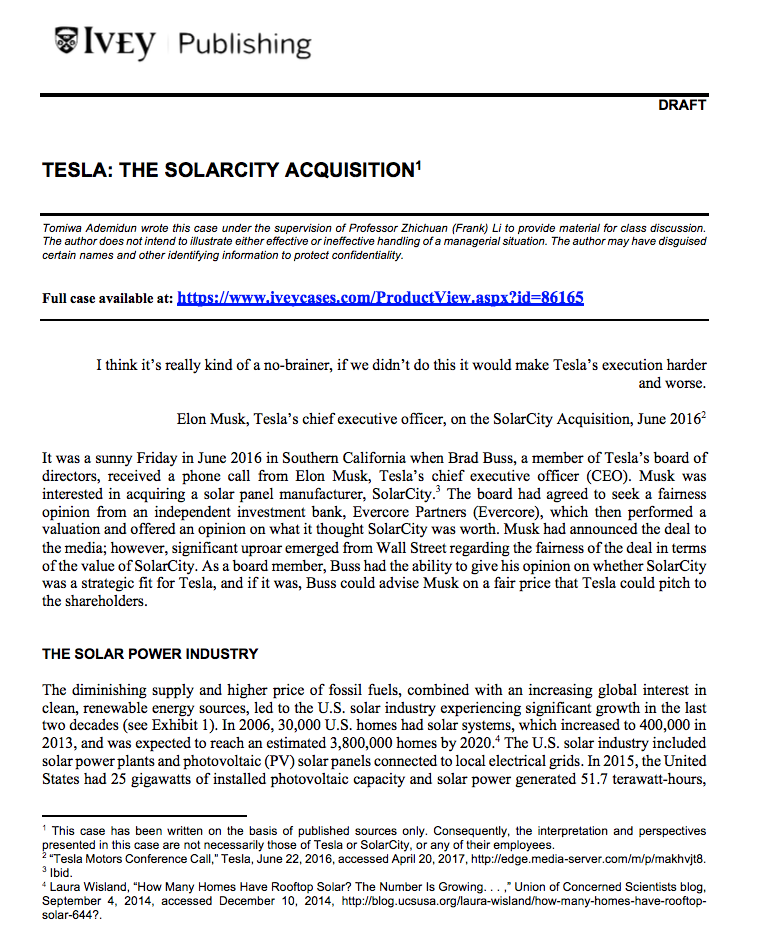 Tesla: The Solar City Acquisition